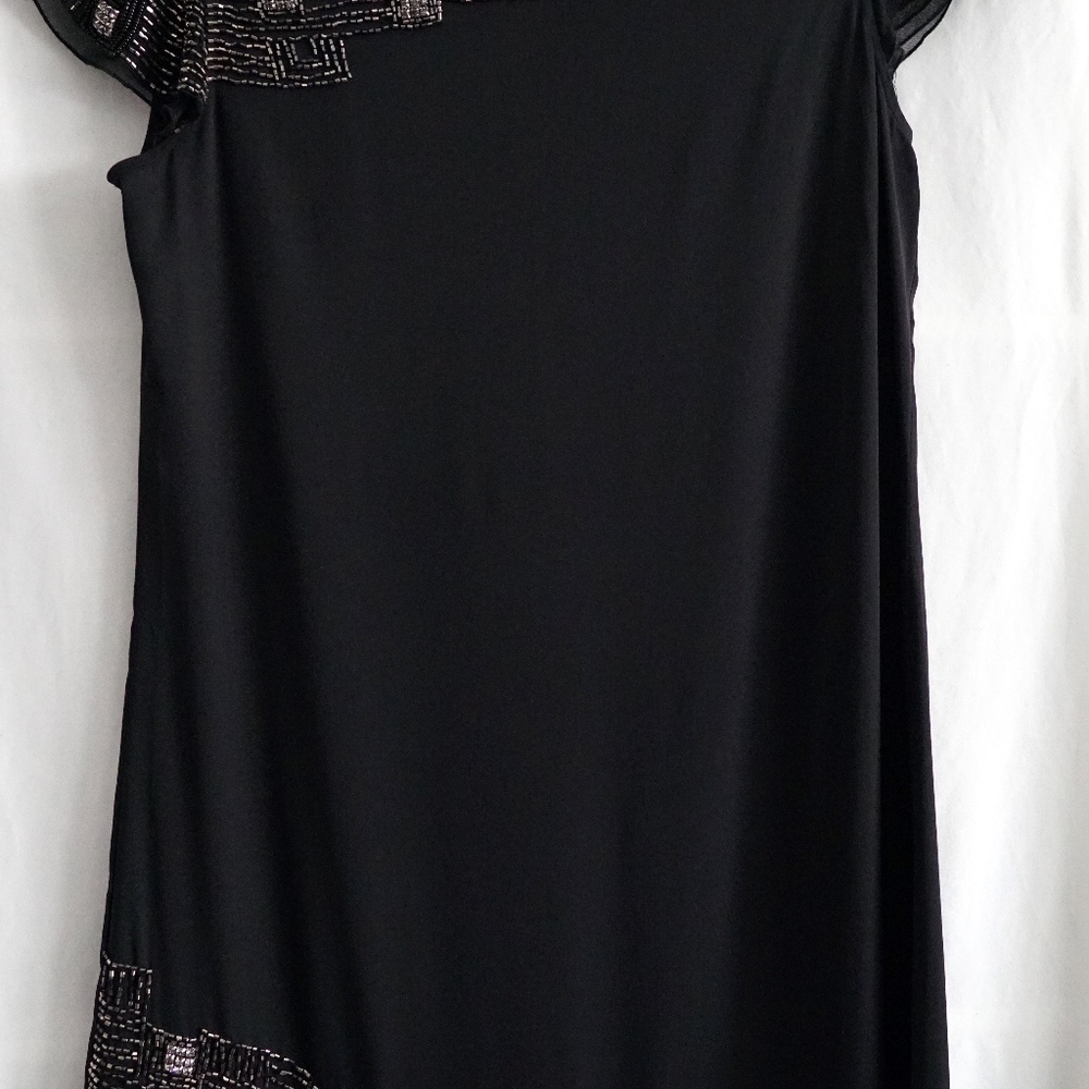 Alice + Olivia Black Beaded Cap Sleeve Dress, Sz S